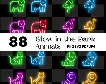 Imágenes prediseñadas de animales brillantes: 88 diseños con efecto neón (PNG, SVG, PDF)