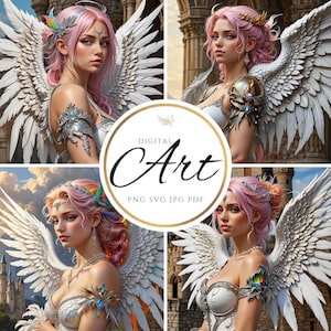 4 Colorful Artistic Detailed Digital Fantasy Artwork Female Angel Woman Vector Artist Images Instant Download