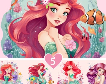 5 cartoon zeemeerminnen afdrukbare clipart afbeeldingen direct digitale download