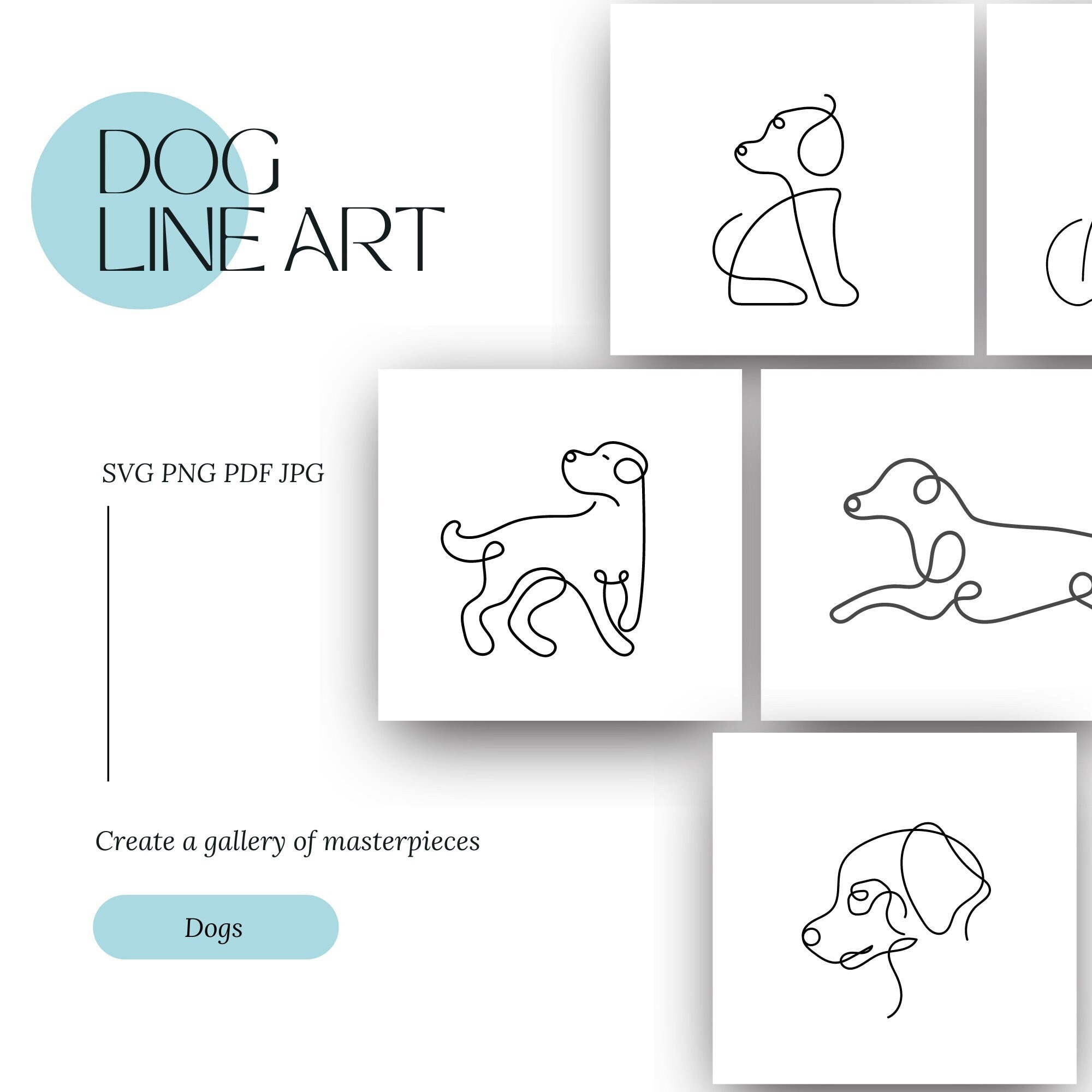 Dog Line Art Printable Animal Clipart Images Instant Download Designs