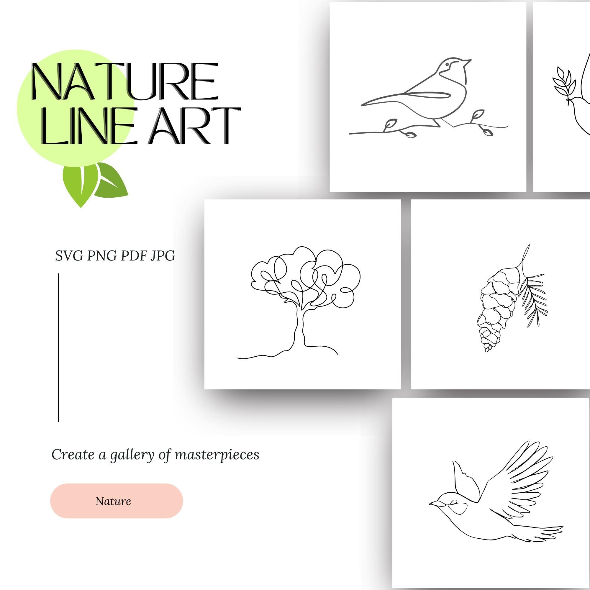 Tree Line Bird Vector Birds, Trees Line Art Clipart, Nature Digital Designs (pdf, Svg, Png ...
