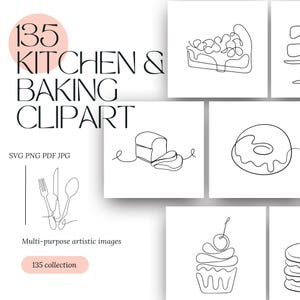 Küche und Backen Linie Kunst Download, illustrierte Lineart-printable, Illustrator Artful Digitalisieren Sie moderne Designs, Benutzerdefiniertes Zeichnen Art Bundle Set