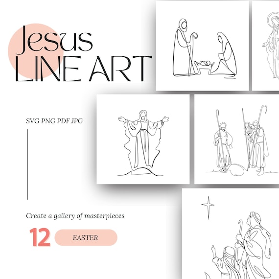 Jesus Line Art Digital Bundle Easter SVG PNG Clipart Designs Instant Digital Download Files