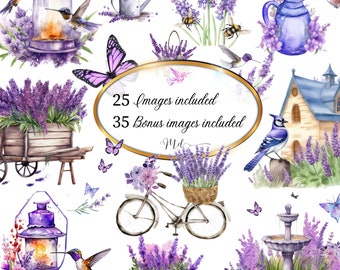 Printable Lavender Flowers Clipart Bundle Files Instant Digital Download Images