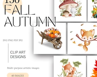 Fall Clipart Autumn Leaves Pumpkins Thanksgiving Designs Bundle