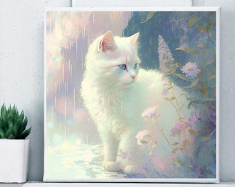 Afdrukbare witte kat instant digitale download clipartontwerp
