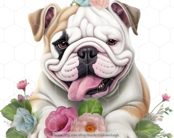 Imágenes prediseñadas de bulldog inglés, imágenes de dibujos animados imprimibles, descarga digital instantánea, archivos de diseño de imágenes prediseñadas de perro