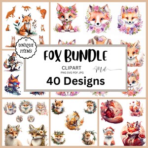 Bundle RARE de dessins de clipart animaux renard, téléchargement immédiat d'Images numériques