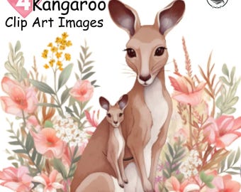 4 imágenes prediseñadas de canguro (madre y bebé) - Descarga digital instantánea - Diseño en formato mini