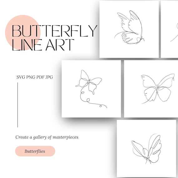 Butterfly Line Art Digital Clipart Images Printable Spring Instant Download Designs