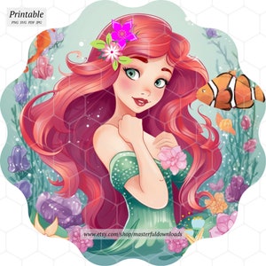 Under the Sea Cartoon Mermaid Clipart Design Printable Instant Download Image