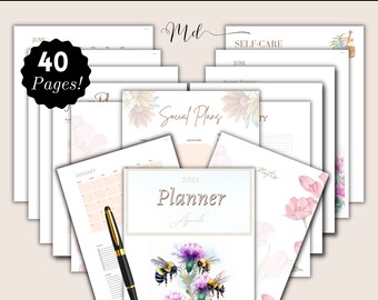 Paquete de planificadores "Busy Bee": objetivos diarios, semanales y mensuales, páginas de diseños, archivos de descarga digital instantánea
