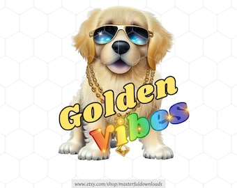 Clipart de Golden Retriever con gafas de sol, diseño digital