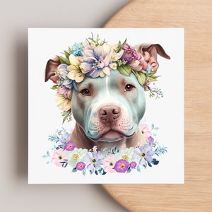 Floral Pit bull Dog Digital Clipart Image Printable Instant Download Design