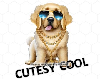 Clipart imprimible de perro golden retriever divertido, descarga digital, diseño