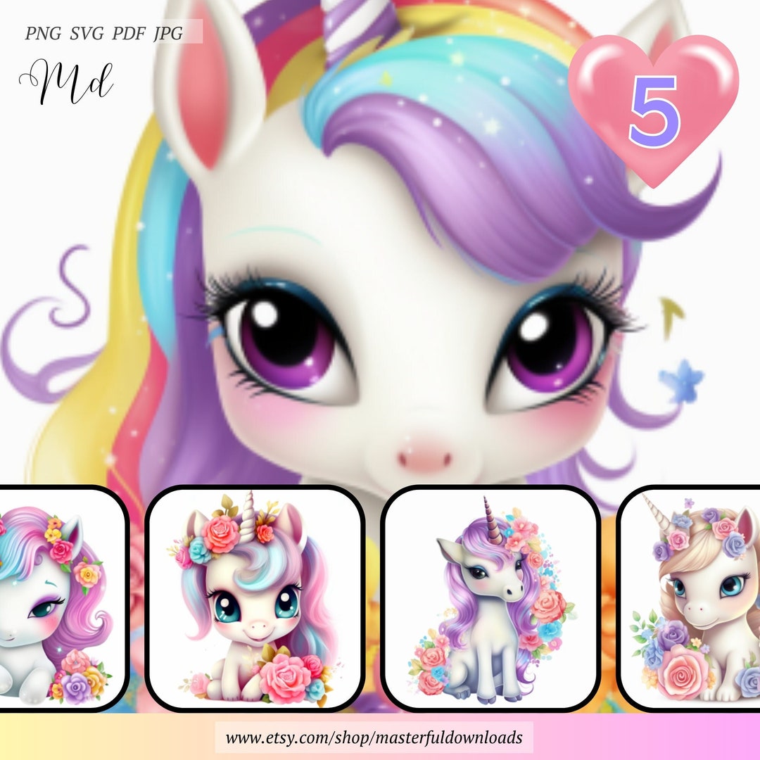 Cute Baby Unicorn Printable Clipart Bundle Instant Digital Download ...