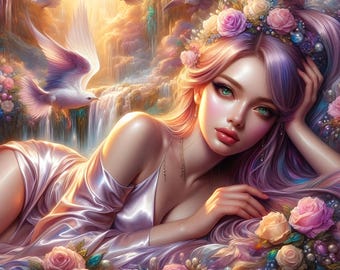 Digitale afdrukbare Fantasy Woman Art SVG JPG PNG Arte Anime downloadbare muurkunst direct