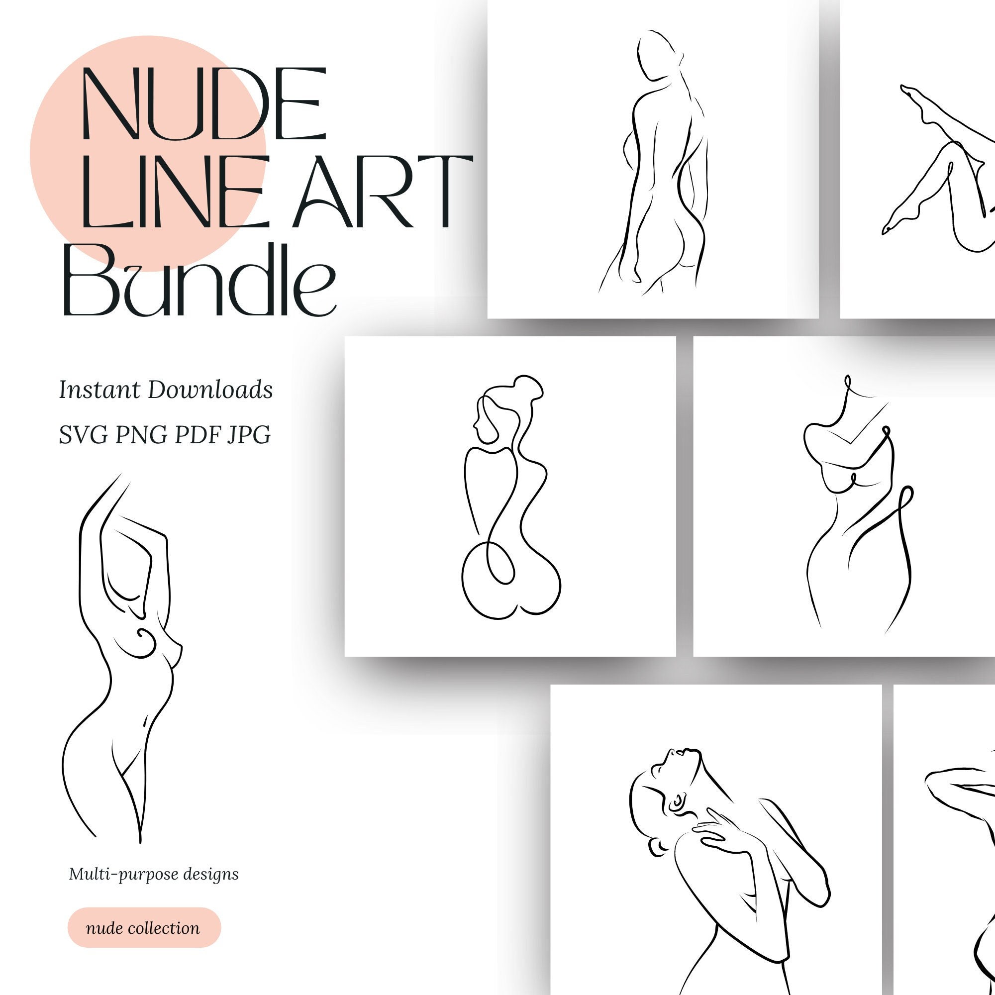 Women Line Art Bundle Digital Clipart Images Printable Instant Download Designs