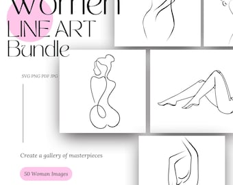 Dibujos lineales de mujeres - Paquete de imágenes prediseñadas digitales femeninas (SVG, PNG)