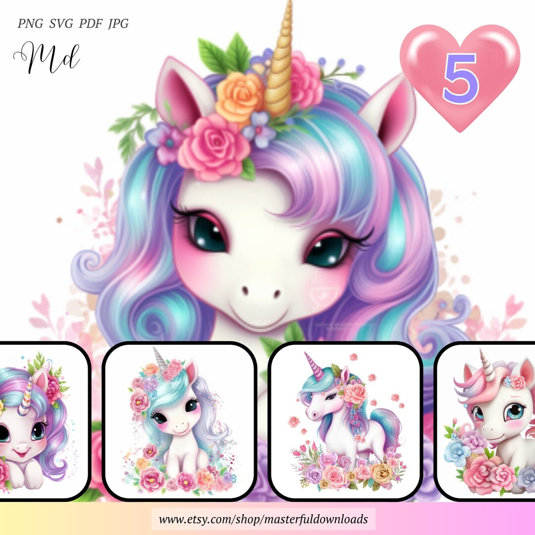 Rare Dreamy Baby Unicorns Digital Clipart Images Printable Instant ...