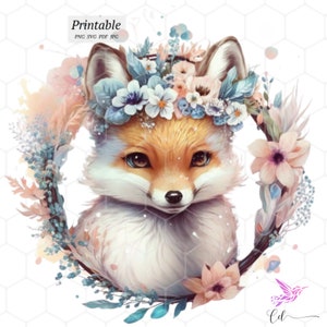 Floral Fuchs digitale Kunst Tier Design druckbare Sofort-Download Clipart-Bild