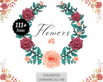 Clip Art 100+ botanische bloemen bundel afdrukbare Instant Download clipart-afbeeldingen