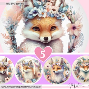 Floral Fox Clipart Bundle Printable Images Instant Digital Download Designs