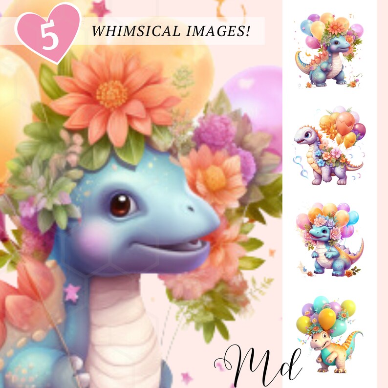 5 Kids Dinosaur Printable Clipart Designs Digital Instant - Etsy