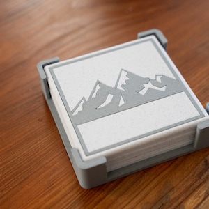 Mountain Majesty: Set of Four 3D Printed Drink Coasters with Snow-Capped Mountain Design