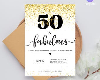 50th Birthday Invitation Template: Editable Canva Design (Digital Download)