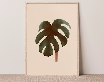 vintage Monstera Leaf Print Printable Art Minimalist Art Living Room Decor vintage Art Bedroom Decor Tropical Leaf Monstera Print
