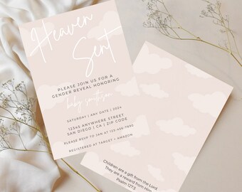 Heaven Sent Gender Reveal Invitation: Neutral Baby Shower (Digital Download)