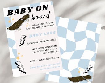 Skateboard Baby Shower Invitation: Checkered Theme (Instant Download)