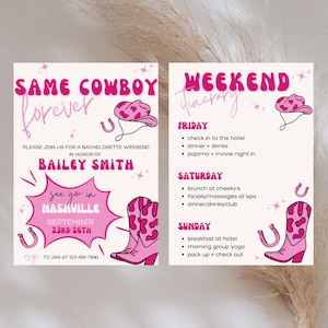 Same Cowboy Forever Bachelorette Invitation & Itinerary, Cowboy Bachelorette Party, Last Rodeo, Country Bachelorette, Nashville Bachelorette
