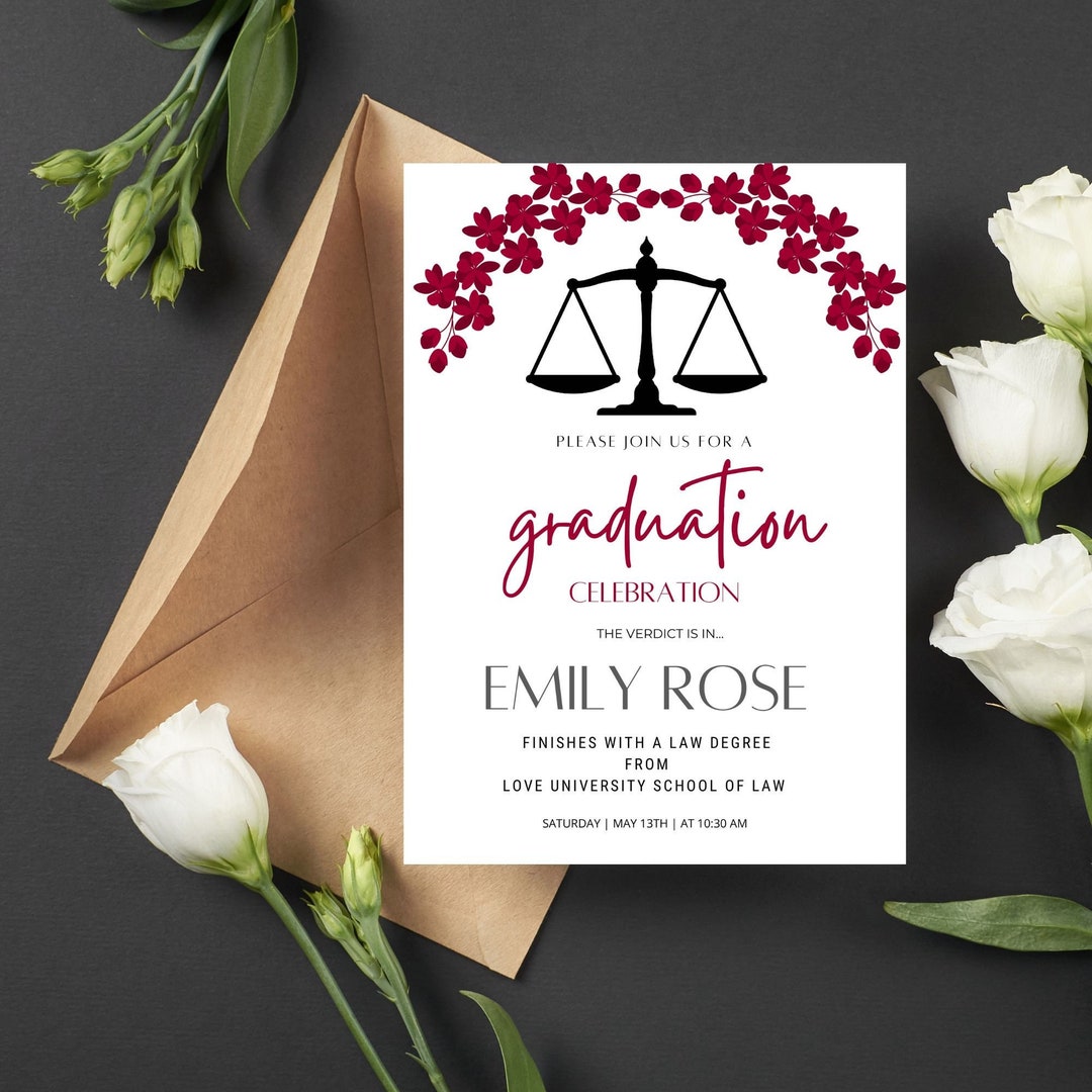 EDITABLE Minimalist Law School Graduation Announcement Printable