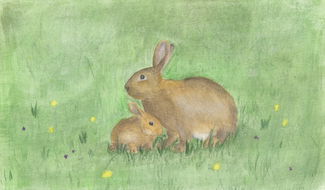 Rabbit Mother and Baby Watercolor Print - Etsy