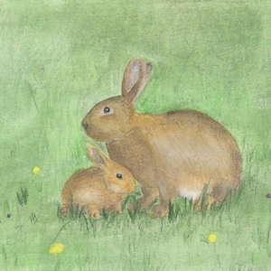 Rabbit Mother and Baby Watercolor Print