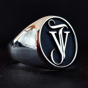Anillo con sello de letra personalizado: joyería con inicial grabada personalizada para hombre y mujer. Anillo de regalo con monograma de oro, plata o vermeil.