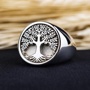 Lebensbaum-Siegelring, Schmuck aus Sterlingsilber mit spirituellem Natursymbol, bedeutungsvolles Geschenk