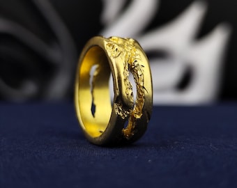 Anillo rústico de oro vermeil: banda texturizada artesanal de plata de ley