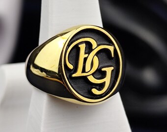 Gold Plated Oval Monogram Signet Ring - Personalized Initial Jewelry