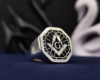 Handcrafted Silver Masonic Ring for Men – Master Mason Symbol Lodge Signet – Freemason Heritage Jewelry