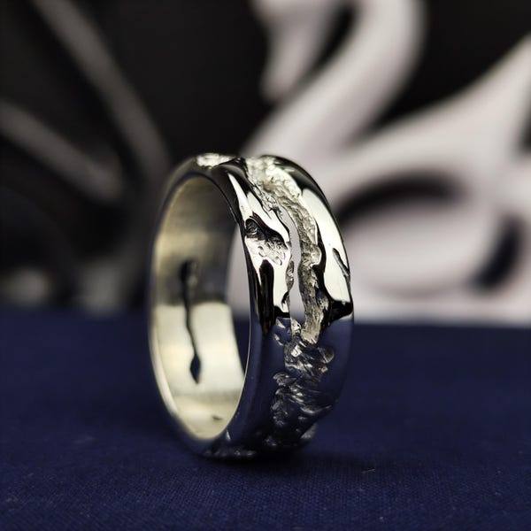 Men's Sterling Silver Ring, Rustic Textured Band, Handmade Organic Ring