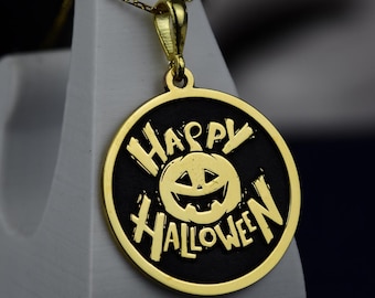 Collar de calabaza de Halloween hecho a mano: plata de ley, chapado en oro
