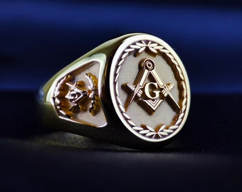 Gold Plated Masonic Signet Ring – Freemason Symbol Ring for Men & Women – Timeless Gift Honoring Tradition