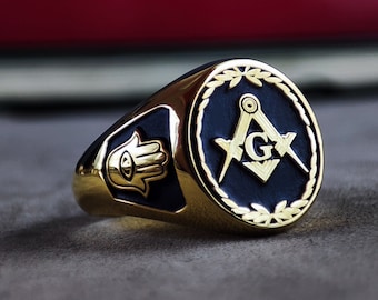 Gold Masonic Ring: Personalized Freemason Symbol Signet