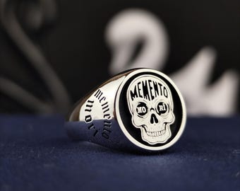 Memento Mori Skull Ring: Personalized Gothic Sterling Silver Jewelry