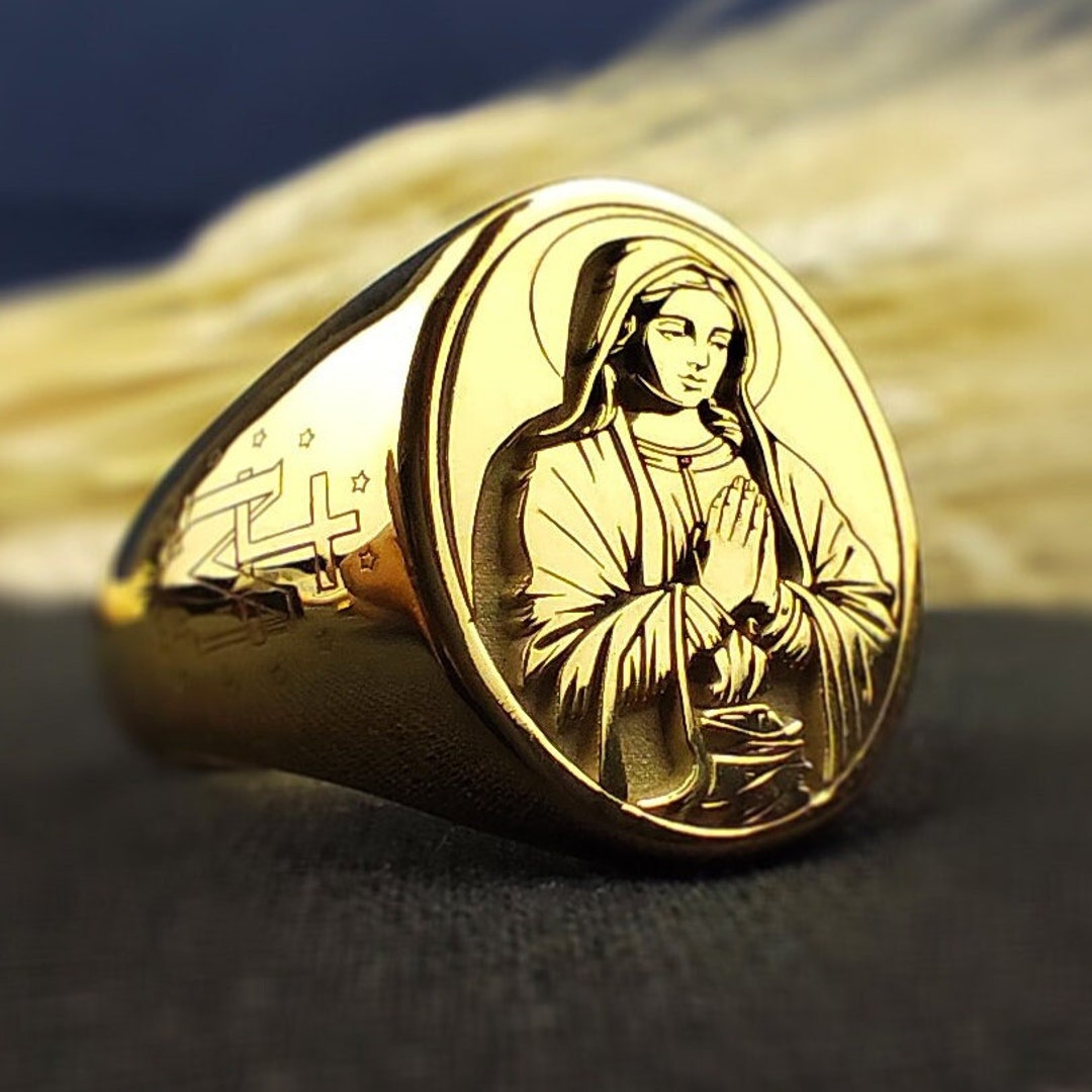 Virgin Mary Signet Ring in Gold or Silver – Catholic