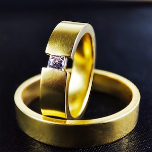 Vermeil Couples Engagement Rings - Gold Plated Wedding Bands - Matching His & Hers Promise Rings - Elegant Bridal Jewelry