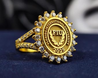Anillo de graduación universitario personalizado: anillo de clase de plata esterlina, regalo para exalumnos
